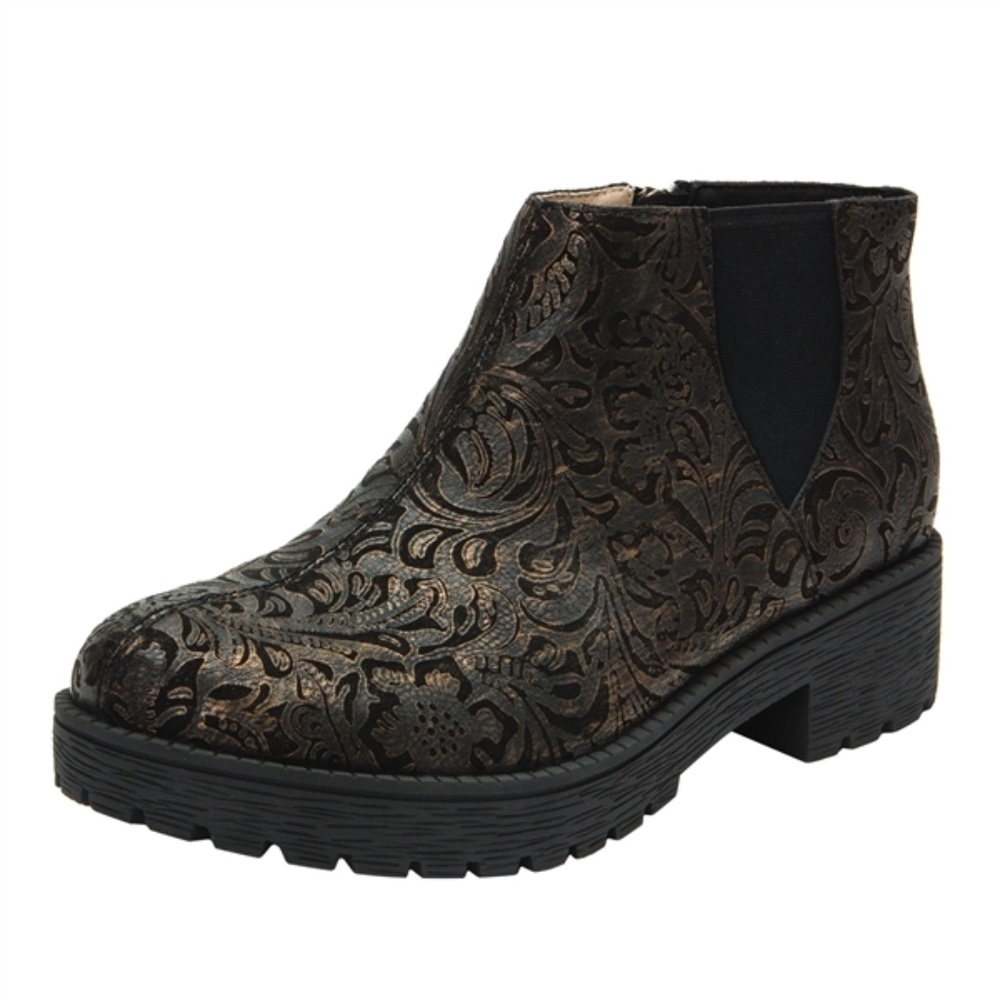 Alegria Brown Ankle Booties with Floral Pattern